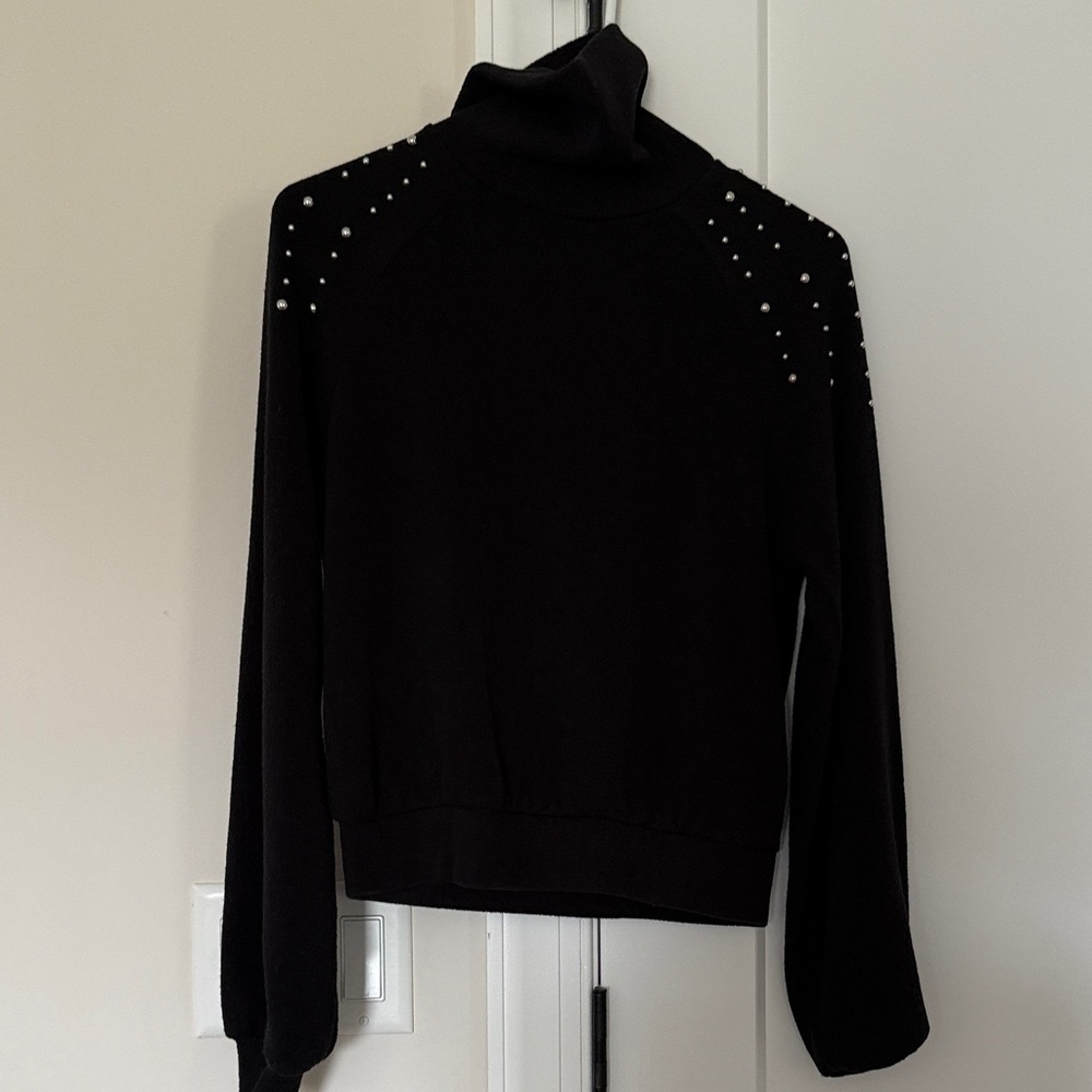 Zara Black Turtleneck Sweater with Pearl Details